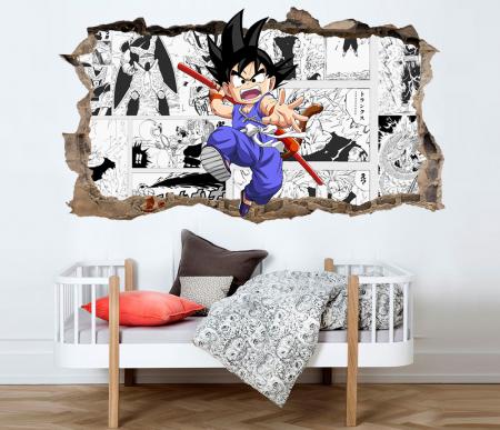 vinilo_decorativo_Vinilo_decorativo_Son_Goku_Bola_de_Dragon_comic_pared_rota_efecto_3D