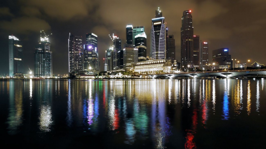 Fotomural Rascacielos En La Noche De Singapore ciudades