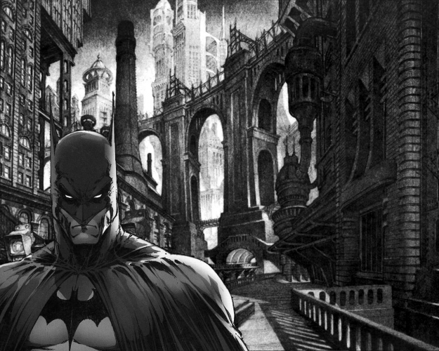 Cuadro enmarcado Batman En Blanco Y Negro En La ciudad