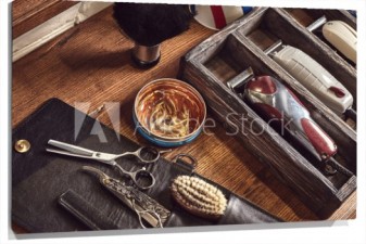 Lienzo Afeitadoras y objetos de barbero