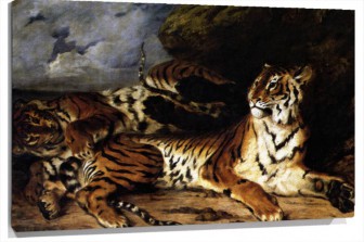 Lienzo A Young Tiger Playing With Its Mother De Eugene delacroix