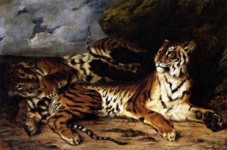  Murales A Young Tiger Playing With Its Mother De Eugene delacroix